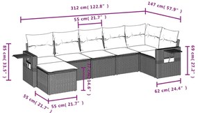 7 pcs conjunto de sofás jardim c/ almofadões vime PE castanho