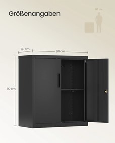 Armário de arquivo escritório com fechadura e 2 portas, 80 x 40 x 90 cm Preto mate