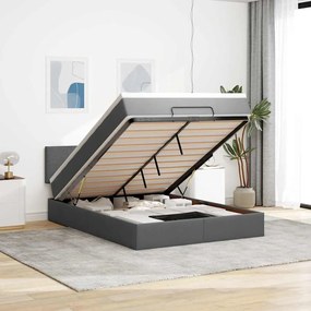 Cama Otomana com Colchão & LEDs Cinzento Escuro 140x190cm