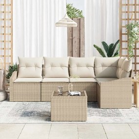 Conjunto de Sofá de Jardim de 6 Peças com Almofadas em Rattan Sintétic