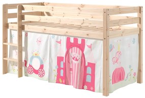 Conjunto Cama alta de Criança PINO 90 x 200 cm + estrado + escada + cortina Princesa Natural