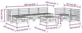 8 pcs conjunto lounge de jardim madeira de pinho impregnada