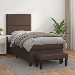 vidaXL Cama com molas/colchão 90x200 cm couro artificial castanho