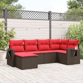 vidaXL 6 pcs conjunto de sofás jardim c/ almofadões vime PE castanho
