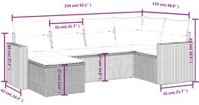 6 pcs conj. sofás jardim com almofadões vime PE cinzento-claro