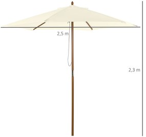 Chapéu de Sol Ø250x230cm Chapéu de Sol com Mastro de Madeira com 6 Has