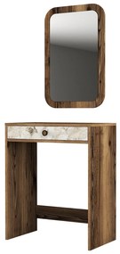 Mesa de Maquilhagem Lizbon Mirror – Nogueira/Branco/Mármore – 70x40x84