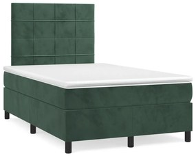 Cama boxspring com colchão 120x190 cm veludo verde-escuro