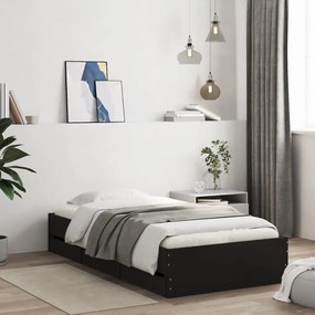 vidaXL Estrutura de cama c/ gavetas 100x200 cm derivados madeira preto