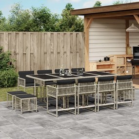 vidaXL 13 pcs conj. jantar jardim c/ almofadões vime PE cinzento-claro