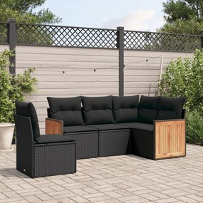 5 pcs conjunto sofás de jardim com almofadões vime PE preto
