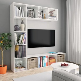 vidaXL 3 pcs conj. armário TV/estante 180x30x180 cm branco brilhante
