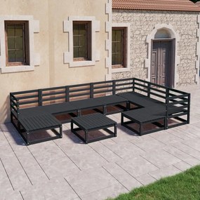10 pcs conjunto lounge de jardim pinho maciço preto