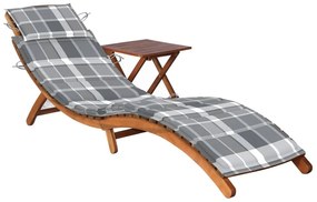 vidaXL Espreguiçadeira de jardim com mesa e almofadão acácia maciça