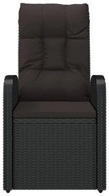 Cadeiras de jardim reclináveis 2pcs c/ almofadões vime PE preto