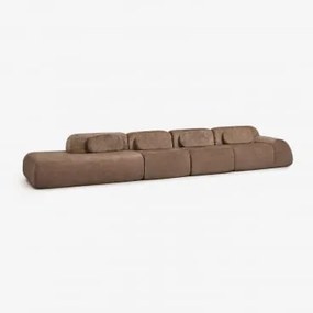 Sofá Modular De Canto Em Chenille De 4 Peças Com Chaise Longue À Esquerda Embalado A Vácuo Mérida Chenille Castanho Caramelo - Sklum