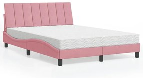 Cama com colchão 140x190 cm veludo rosa