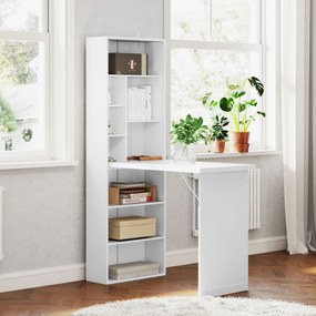 Secretária dobrável para computador com estante, posto de trabalho, quadro branco e prateleira ajustável, 98x51x153 cm, branca