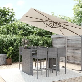 vidaXL 7 pcs conjunto de bar p/ jardim c/ almofadões vime PE cinzento