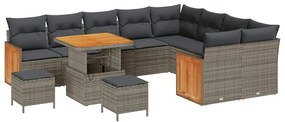 Conjunto de Sofás de Jardim de 12 Peças com Almofadas Cinzas de Rattan