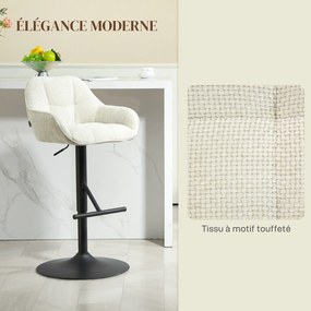 Conjunto de 2 bancos de bar com altura ajustável 52,5 x 53 x 86,5-108 cm, estofos com efeito de linho e base em aço  cor creme