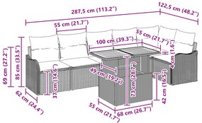 Conjunto de Sofá vidaXL de 7 Peças para Jardim com Almofadas de Polira