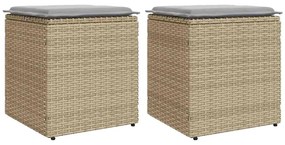 vidaXL Bancos de jardim com almofadas 2 unid 40x40x43 cm vime PE bege