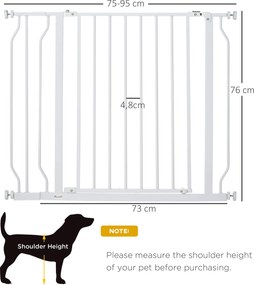 Barreira de Segurança para Cães Extensível para Escadas e Portas 75-95cm com  Extensão de 10 cm Altura 76 cm Branco