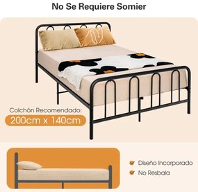 Estrutura de cama de metal com cabeceira e estribo Cama de plataforma moderna 208x164x101 cm Preto