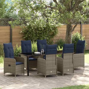 vidaXL Conjunto de Jantar de Jardim de 7 Peças com Almofadas Pretas de Rattan Poliéster