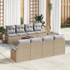 vidaXL Conjunto de Sofás de Jardim de 9 Peças com Almofadas Bege Rattan Trançado Acácia