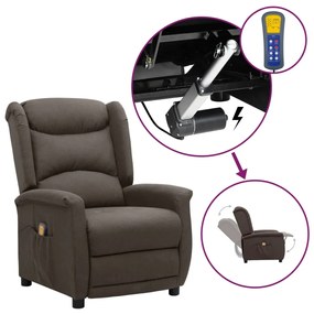 vidaXL Poltrona elevatória de massagens tecido castanho