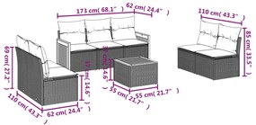 8 pcs conjunto de sofás p/ jardim com almofadões vime PE bege