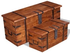 Conjunto de arcas de arrumação 2 pcs madeira maciça
