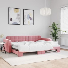 vidaXL Sofá-cama com gavetão 80x200 cm veludo rosa