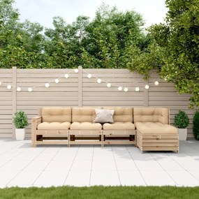 5 pcs conjunto lounge de jardim c/ almofadões pinho maciço