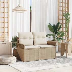 vidaXL Sofá de Jardim para 2 Pessoas com Armazenamento e Almofadas Bege Vime Poliéster