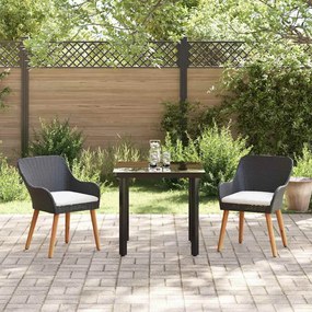 Conjunto de Jantar de Jardim 3 Peças Preto em Rattan Sintético