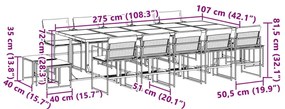 15 pcs conj. de jantar p/ jardim c/ almofadões textilene preto