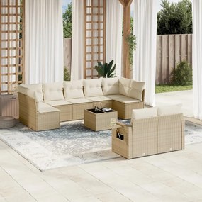 vidaXL 10 pcs conjunto de sofás p/ jardim com almofadões vime PE bege