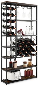 Garrafeira industrial para 27 garrafas  81 x 23 x 166 cm com diferentes compartimentos para vinho 3 filas de porta-copos Castanho Rústico + Preto