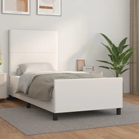 Estrutura cama c/ cabeceira 100x200 cm couro artificial branco