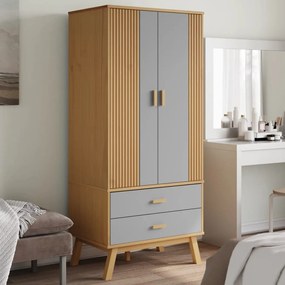 vidaXL Roupeiro OLDEN 76,5x53x172 cm pinho maciço cinzento e castanho