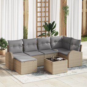 Conjunto de Sofá de Jardim de 7 Peças com Almofadas Preto Poliratan