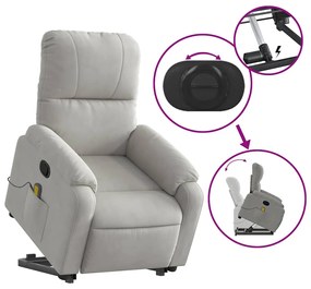 Poltrona massagens reclinável elevatória microfibra cinza-claro