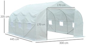 Estufa Tipo Túnel 445x299x200cm com Porta Enrolável 6 Janelas Estufa para Cultivo de Plantas Verduras Branco