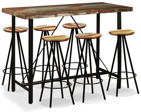 Conjunto de bar 7 pcs madeira recuperada maciça