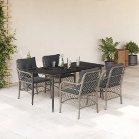 vidaXL 5 pcs conjunto de jantar p/ jardim c/ almofadões cinzento claro