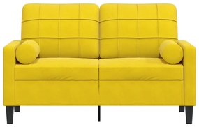 Sofá 2 lugares c/ almofadas decorativas 120 cm veludo amarelo