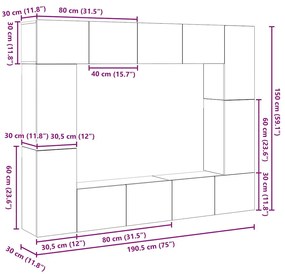 Conjunto de móvel de TV com prateleira 8 pcs carvalho artisiano